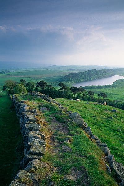 Hadrian's Wall crossing the hills of northern England